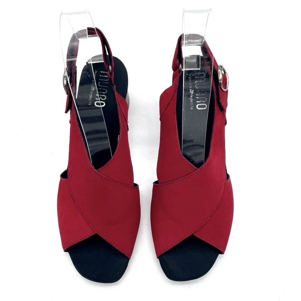 Munro Red Nubuck Leather Slingback Heels Womens 7.5M Comfort Sandals USA